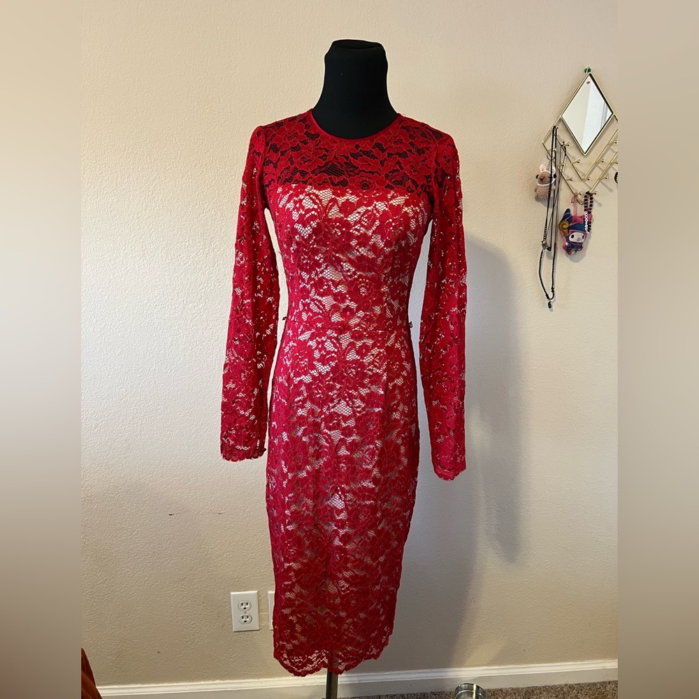Maggy London Red Lace Long Sleeve Dress